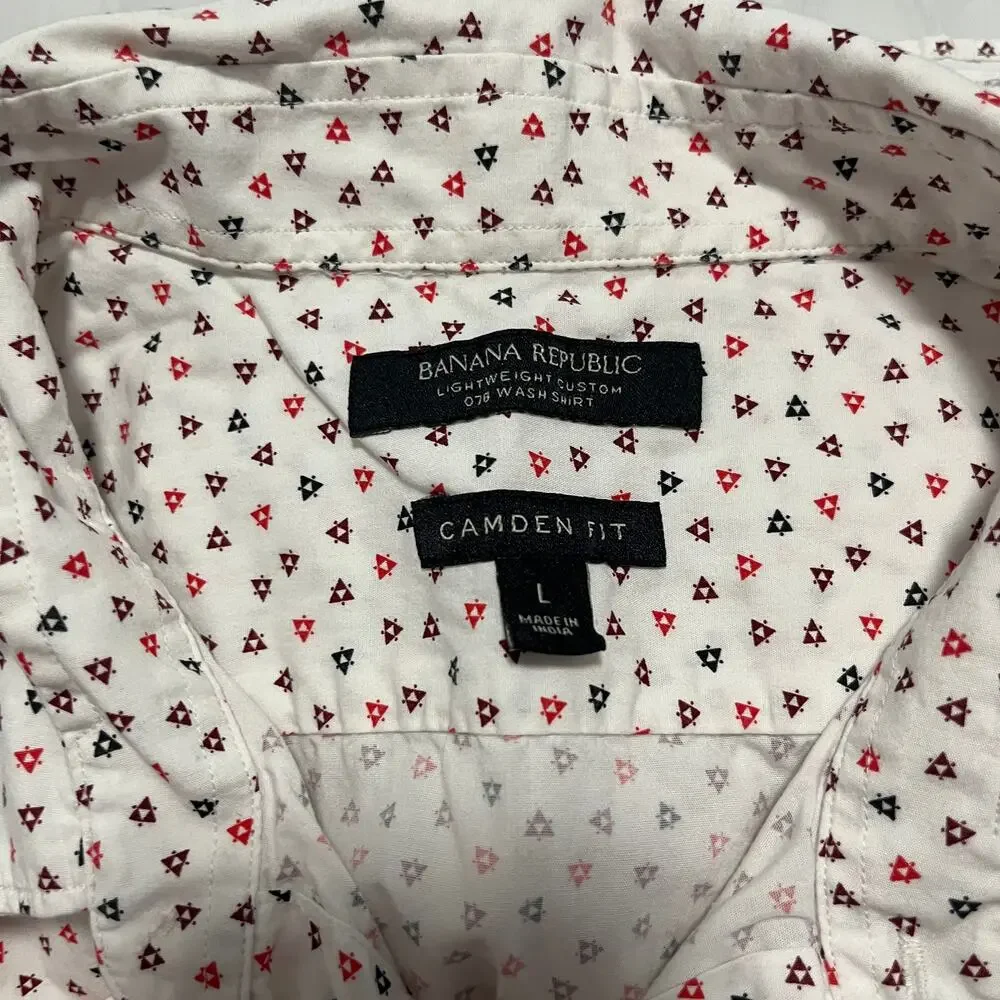 Banana Republic Men's Diamond Print Button Up Camden Fit Top Size Large